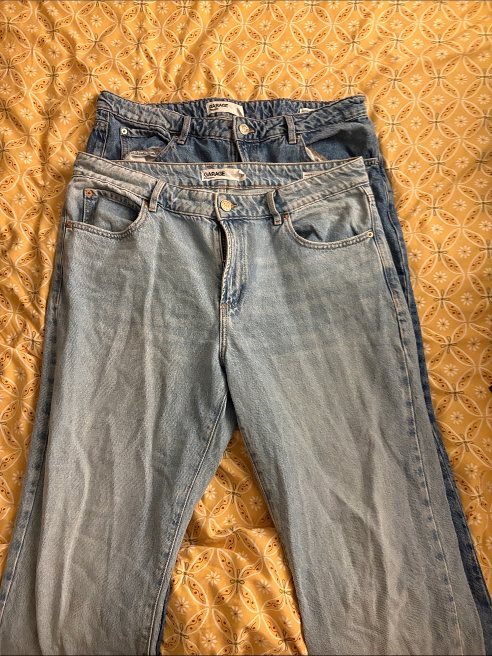 Garage Two-Tone Straight Leg Jeans — Light and Medium Blue